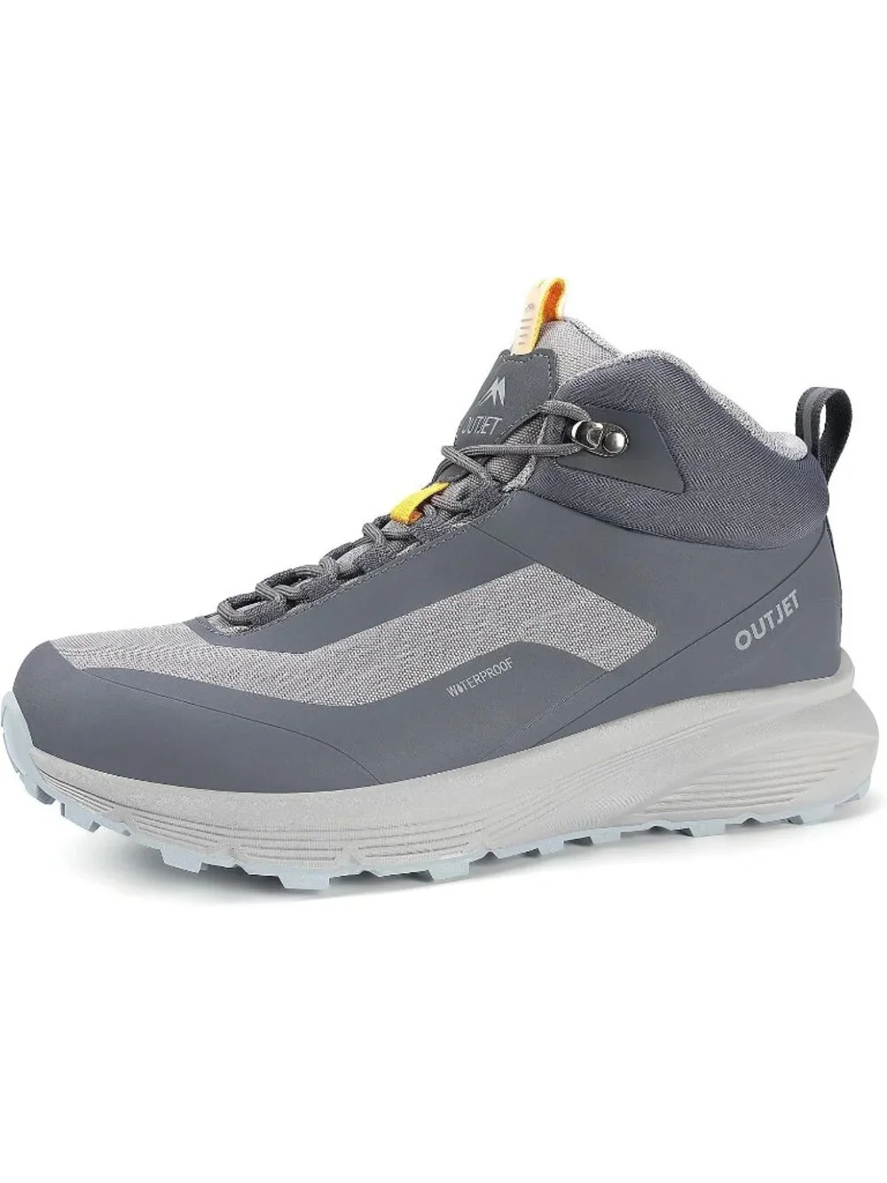 Men's Grey Waterproof Shoes Casual Solid Mid Top Cap Toe Non Slip Hiking Boot